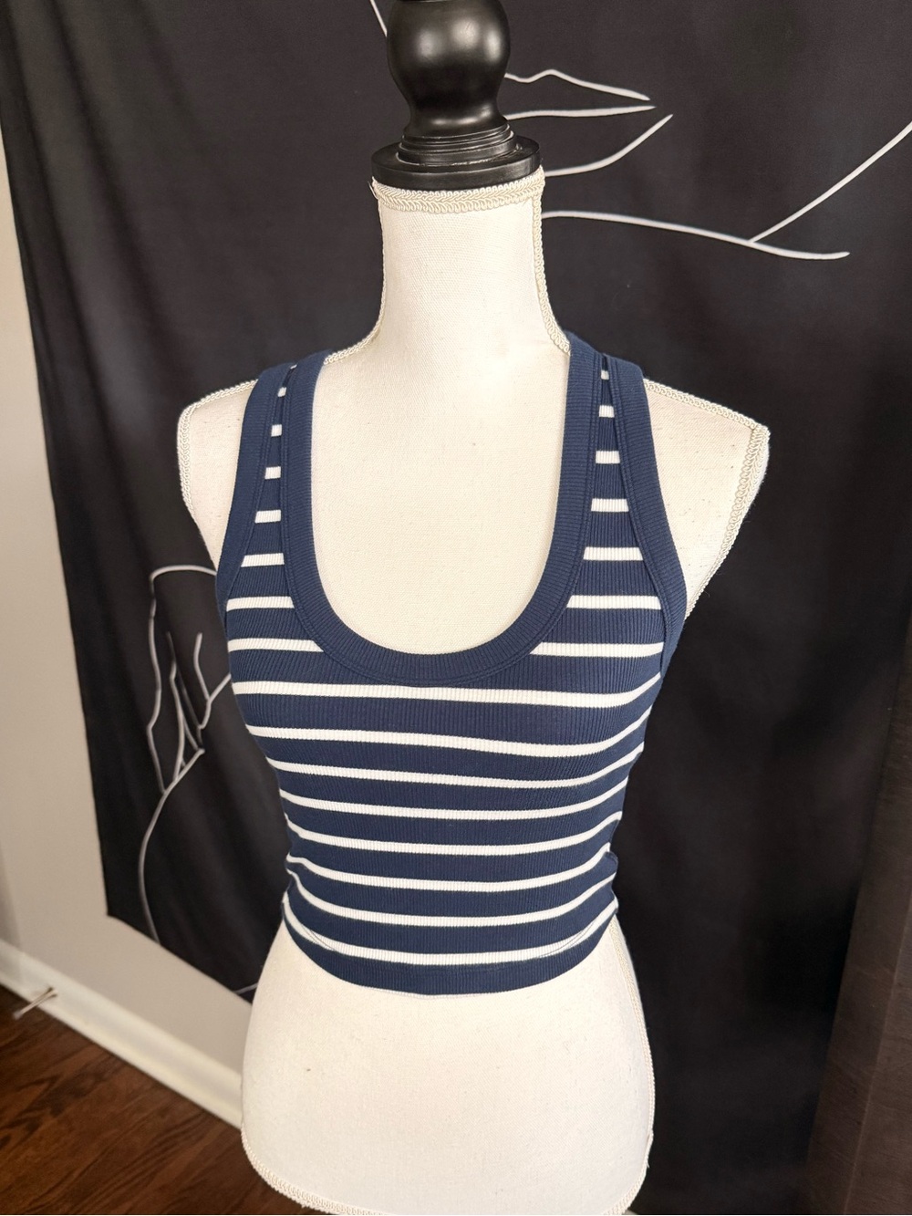 Abercrombie & Fitch Navy and White Striped Crop Tank
